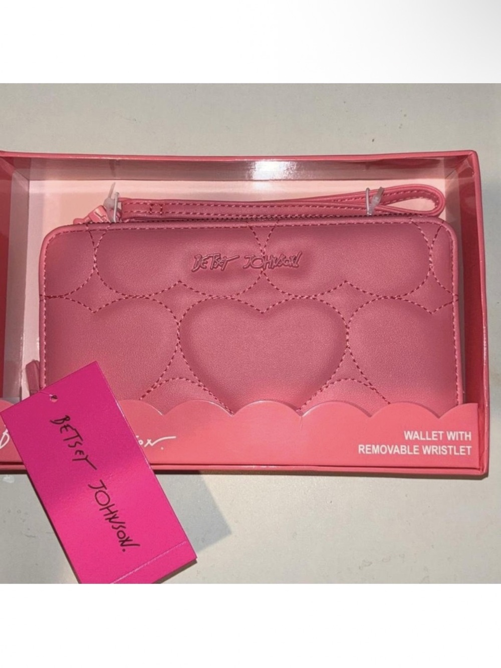 Betsey Johnson Pink Heart Quilted Wristlet Wallet NWT Coquette Kawai